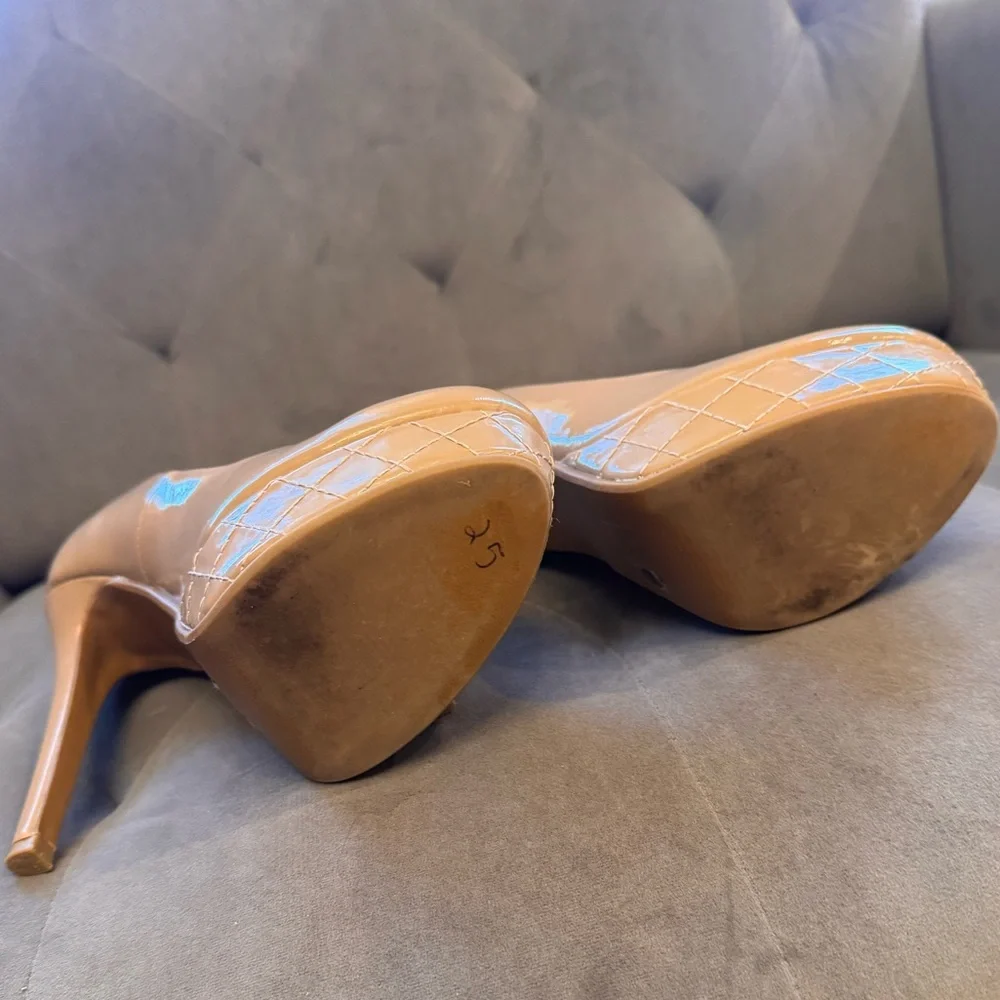 Chinese Laundry nude patent leather platform heel round toe quilted sole sz 6.5 - Picture 6 of 7